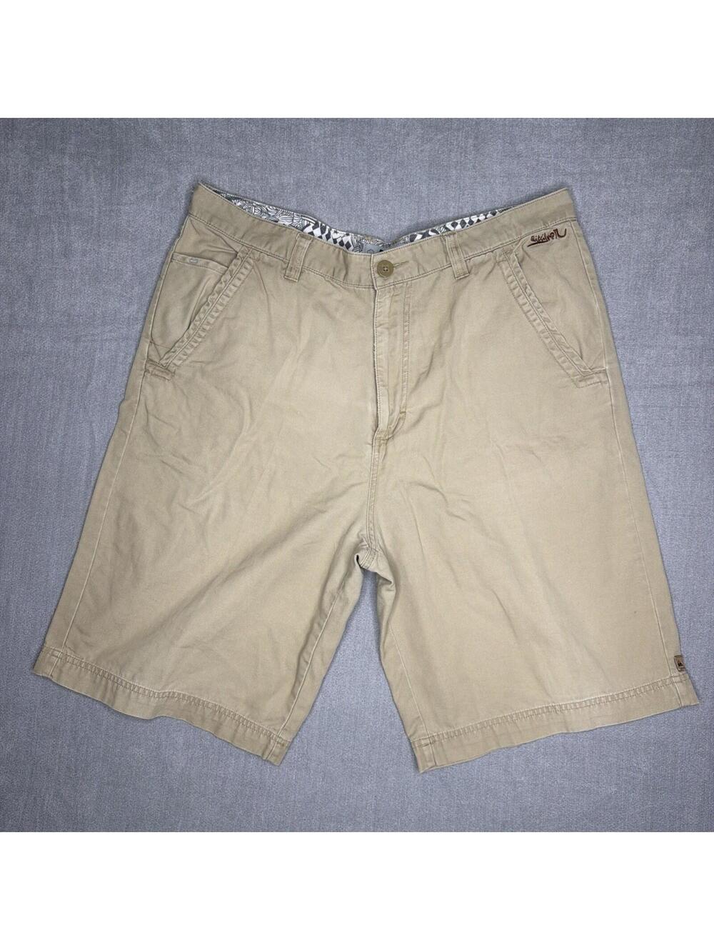 Vintage Y2K Quicksilver Baggy Cargo Chino Shorts Black Mens 36 100% Cotton